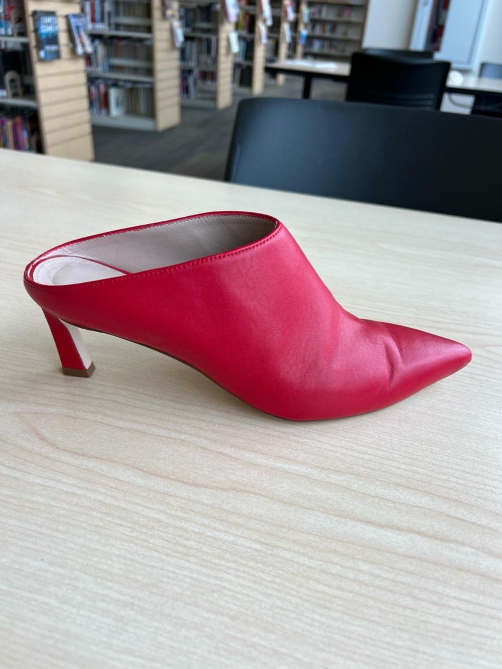 Stuart Weitzman mira red leather pointed toe slide on mules kitten heels 7.5 - Picture 8 of 16